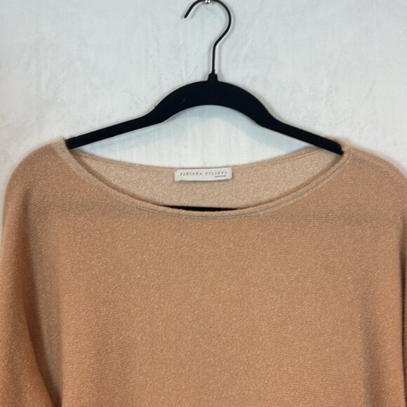 Fabiana Filippi cashmere cotton blend pink ostrich feather hem sweater sz Large - Picture 4 of 13